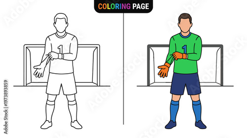 Soccer Goalkeeper Ready to Defend Goal Coloring Page.