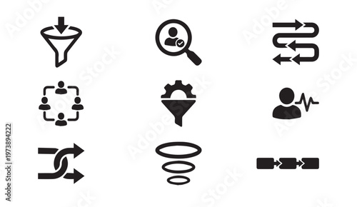 Data filtering user management and business process optimization icons