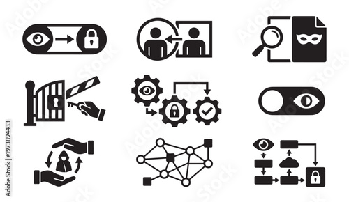 Cyber privacy and anonymous security access icon collection with security