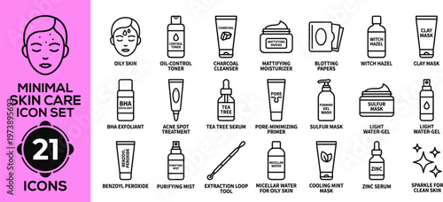 Minimal Skin Care Icon Set Collection.