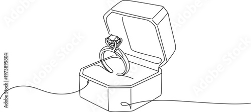 Diamond Ring in Open Jewelry Box Line Art