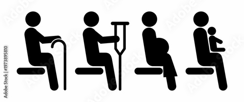 Priority Seating Icons for Elderly, Disabled, Pregnant Women, and Parents with Babies