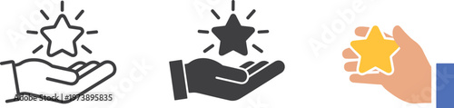Three hand holding star icons rating