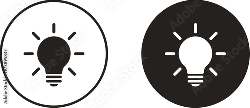 Light bulb icons in black and white circles light bulb, idea, innovation, creativity