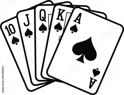 Konstfotografi Black and White Illustration of a Royal Flush in Spades