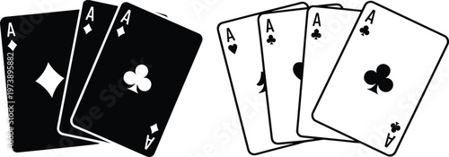 Four aces of playing cards in black and white aces, playing cards, poker, gambling