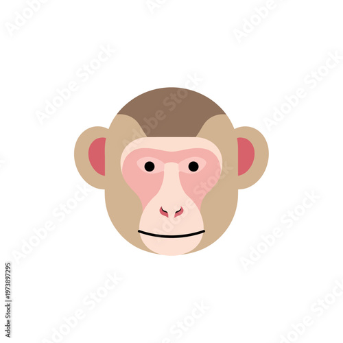 Flat graphic illustration of a monkey's face, depicting a primate with a neutral expression against a white background