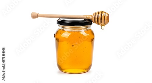 Golden Honey Jar with Dipper - A Sweet and Natural Treat.