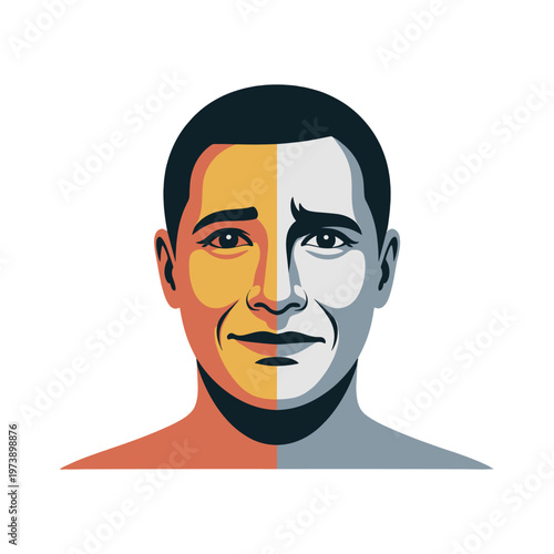 A man with two faces symbolizing duality of emotions.