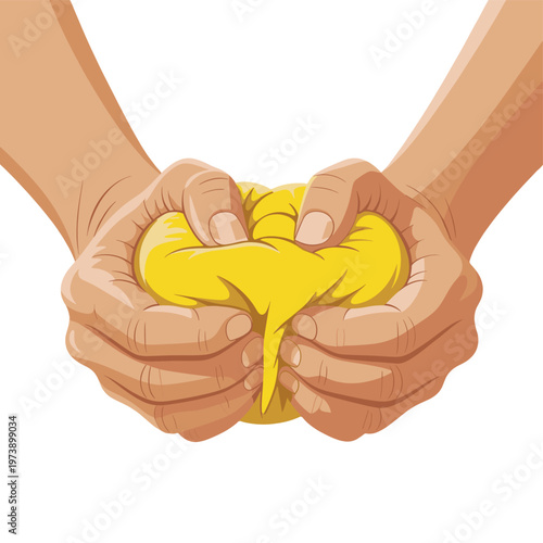 Two hands gripping and squeezing a soft, yellow object, symbolizing pressure or stress.
