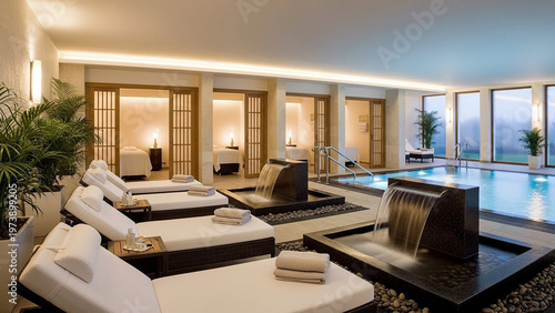 Luxurious Spa Retreat - Serene Relaxation with Pool and Lounging Area.