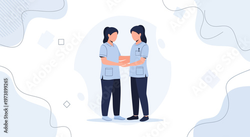 Two nurses holding hands, showing support and teamwork in healthcare.