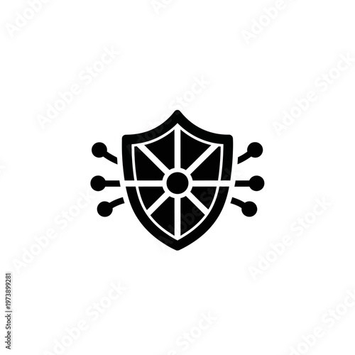 Digital shield icon for network security and data protection, symbolizing robust cyber defense and online safety across digital platforms