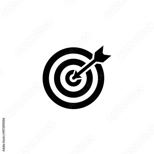Modern target and arrow icon symbolizing goal achievement, business success, strategic focus, accurate aim, and objective completion graphic vector