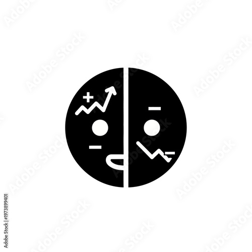 Conceptual illustration of opposing business metrics and emotional states, depicting market trends and their impact on mood and performance