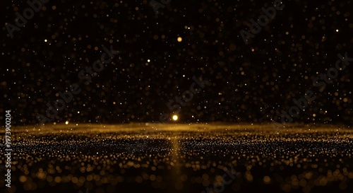 Golden Horizon - A Luminous Landscape of Sparkling Particles.