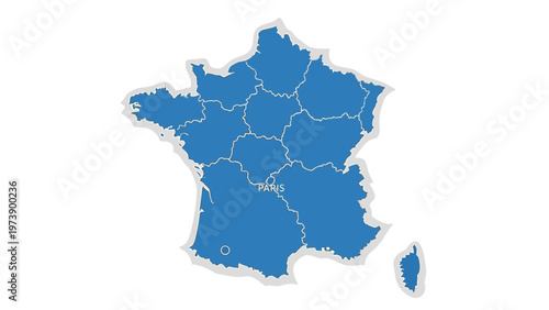Map of France with regional divisions on a white background, depicted in blue with white outlines.