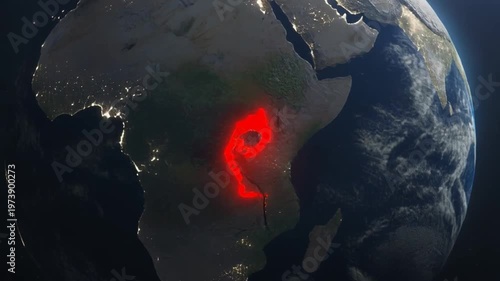 Animated earth globe with red highlight on africa against black background