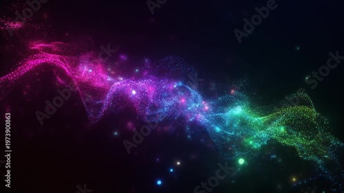 Abstract flowing energy particles with bright colors on dark background