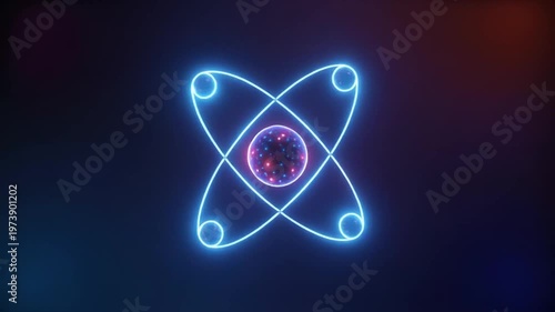Abstract neon atom structure animation on dark background