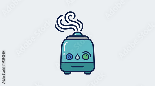 Turquoise humidifier with steam rising, showcasing its functionality for improved air quality