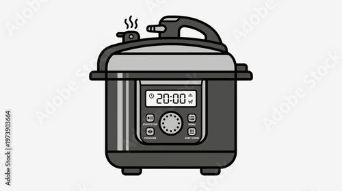 Modern electric pressure cooker with digital display and steam vent, efficient kitchen appliance illustration