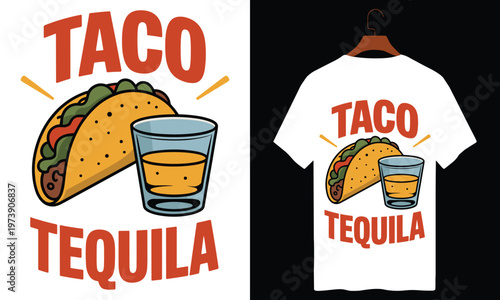 Taco and tequila shot with lime graphic design