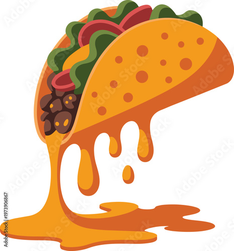 Taco with cheese melting and dripping with sour cream