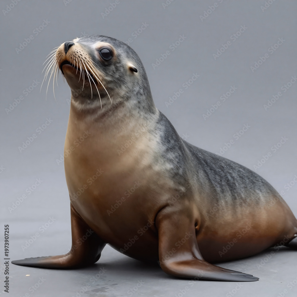 Fototapeta premium Matte Painting Sea Lion. Photorealistic Sea Lion Portrait With Text Space