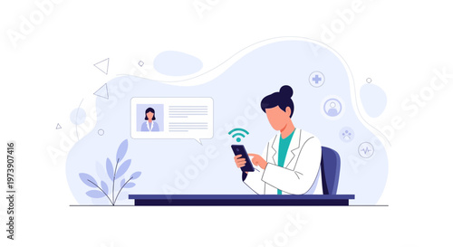 Doctor using smartphone for telehealth consultation, modern healthcare technology concept