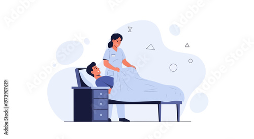 Nurse caring for patient in hospital bed, medical assistance and healthcare concept
