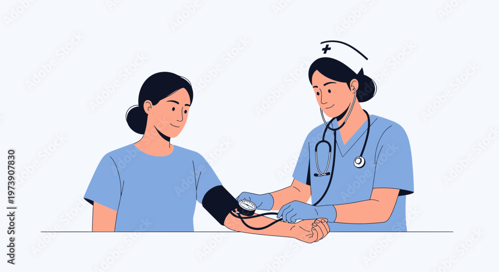 Fototapeta premium Nurse checking patient's blood pressure, medical checkup, healthcare concept