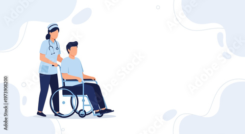 Nurse Pushing Patient in Wheelchair - Healthcare and Medical Assistance