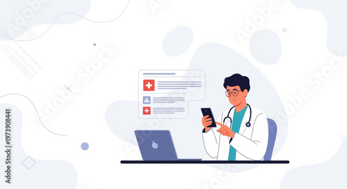 Doctor using smartphone and laptop for telemedicine and online medical consultation