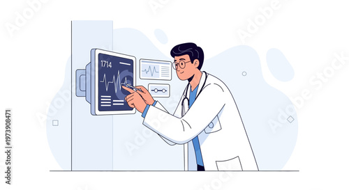 Doctor Analyzing Medical Data on Digital Screen