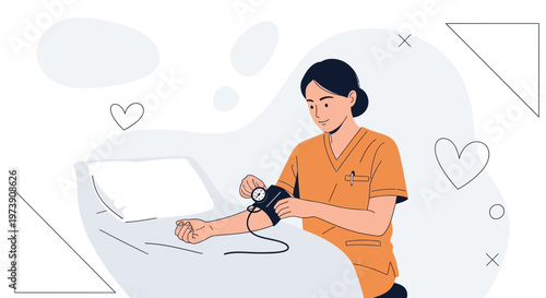 Nurse checks patient's blood pressure, medical checkup, healthcare concept