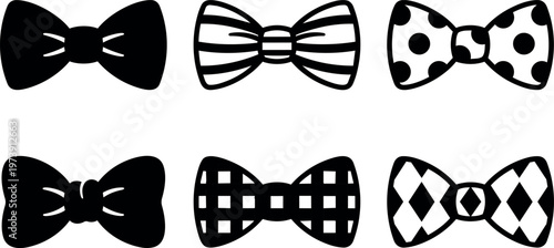 Black and white patterned bow ties six styles vector art