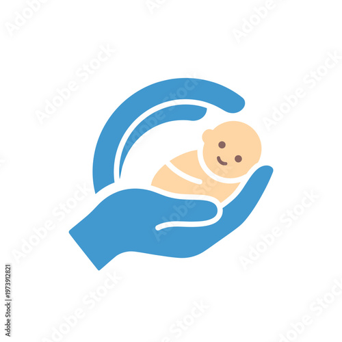 vector illustration of A tender illustration depicts a baby cradled in a nurturing hand, symbolizing care and protection