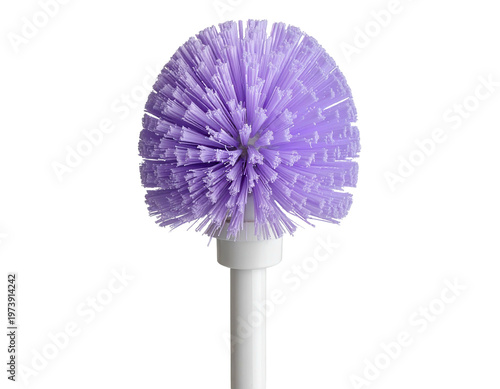 Close-up of a purple toilet brush head and handle