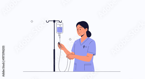 Nurse Adjusting IV Drip Bag for Patient Care