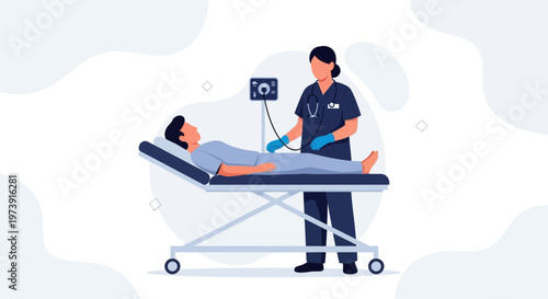 Doctor performing ultrasound on patient lying on medical bed, healthcare concept