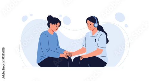 Supportive nurse holding hands with patient, empathy, care, comfort, mental health