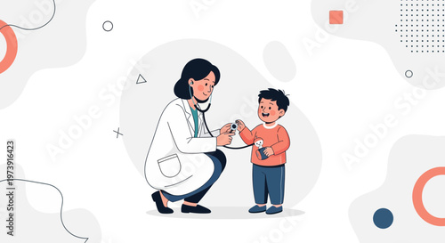 Doctor examining a child with a stethoscope, illustration, healthcare concept