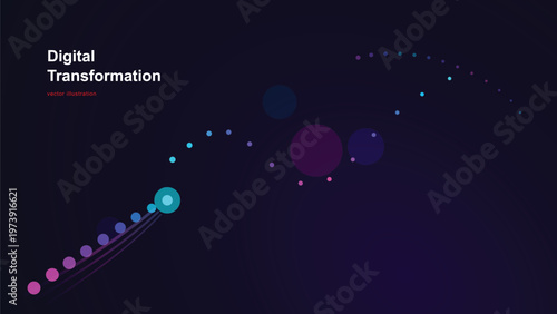 Digital transformation concept with colorful dots on dark blue background