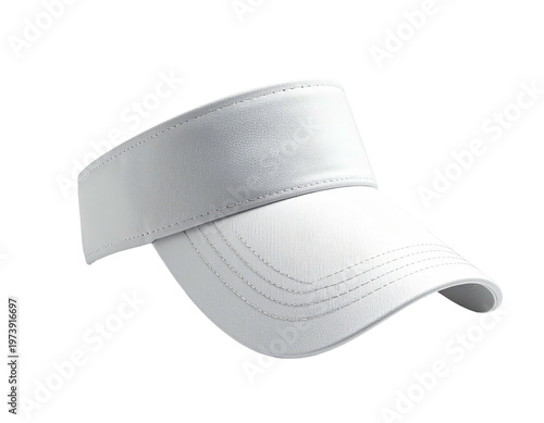 Angled, pristine white visor, with a curved bill and stitched details