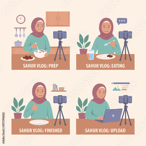 Influencer filming a What I Eat for Sahur vlog