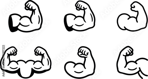 Flexed muscular arms in various angles