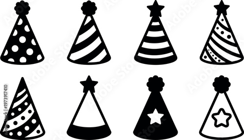 Party hats with pom poms stars and stripes