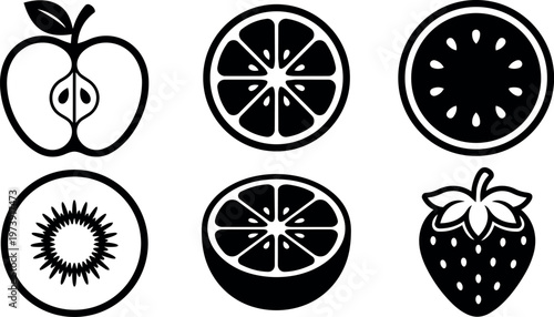 Apple kiwi orange strawberry fruit icons