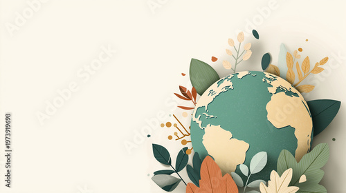 Decorative Earth illustration with flowers and leaves for Earth Day